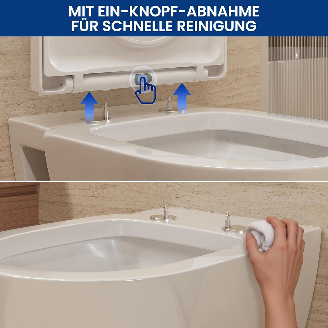 CECIPA Toilettendeckel mit Absenkautomatik, WC Sitz D Form, Klodeckel Weiss, Klobrille Quick Release