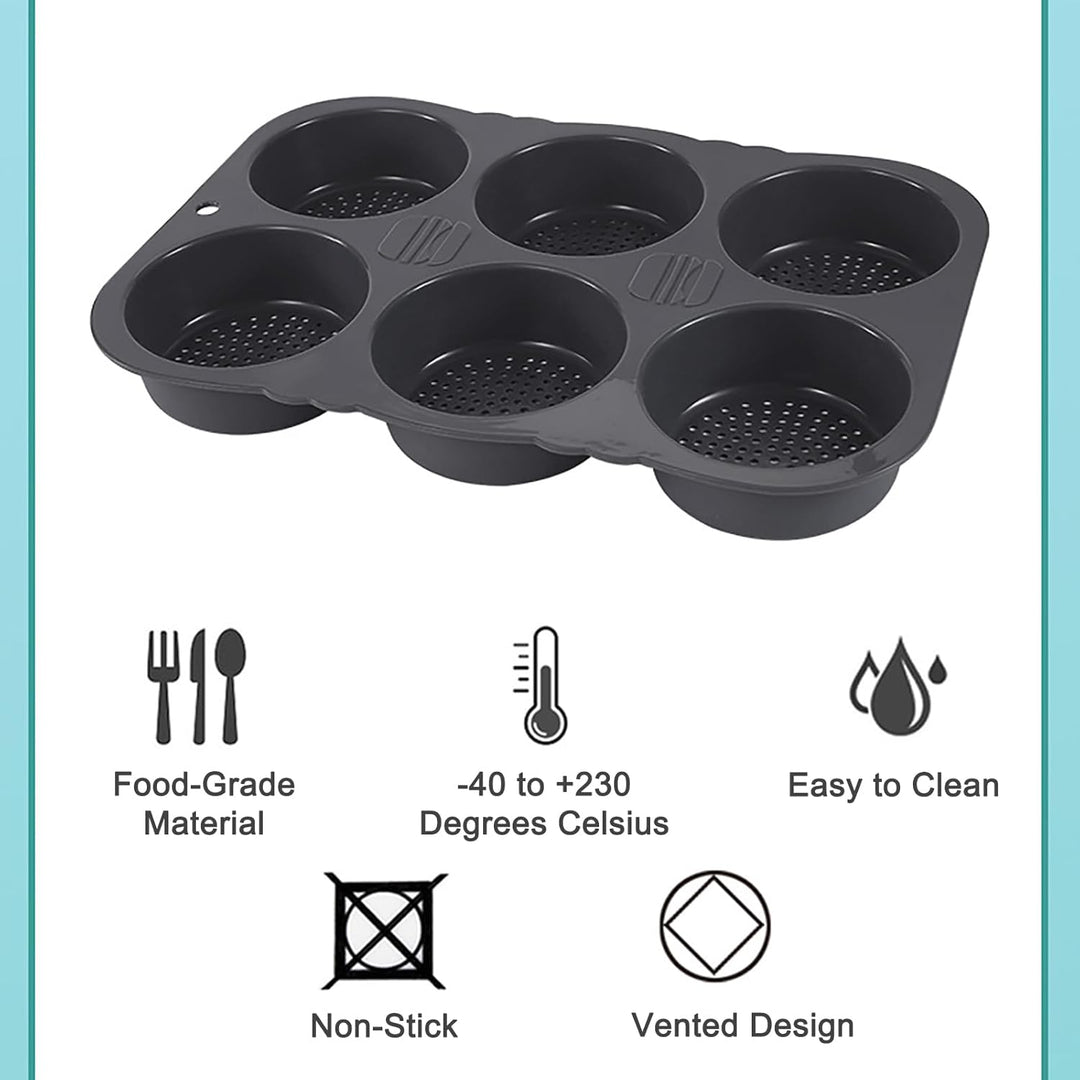 2er-Set Burgerbrötchenformen aus Silikon (6 Fächer pro Form, Ø 10 cm) - Backformen für Ofen & Mikrow