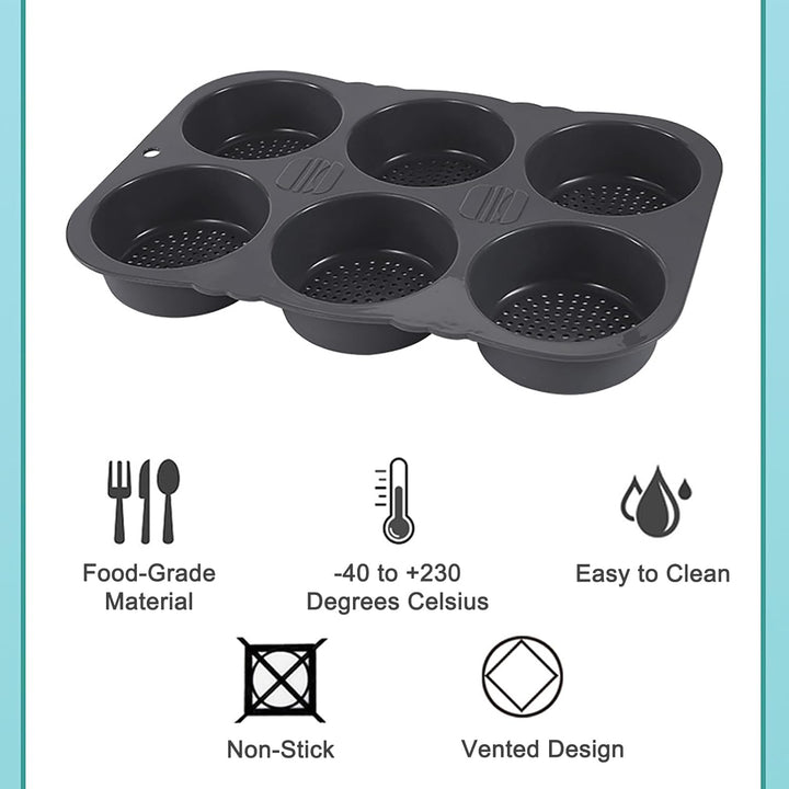 2er-Set Burgerbrötchenformen aus Silikon (6 Fächer pro Form, Ø 10 cm) - Backformen für Ofen & Mikrow