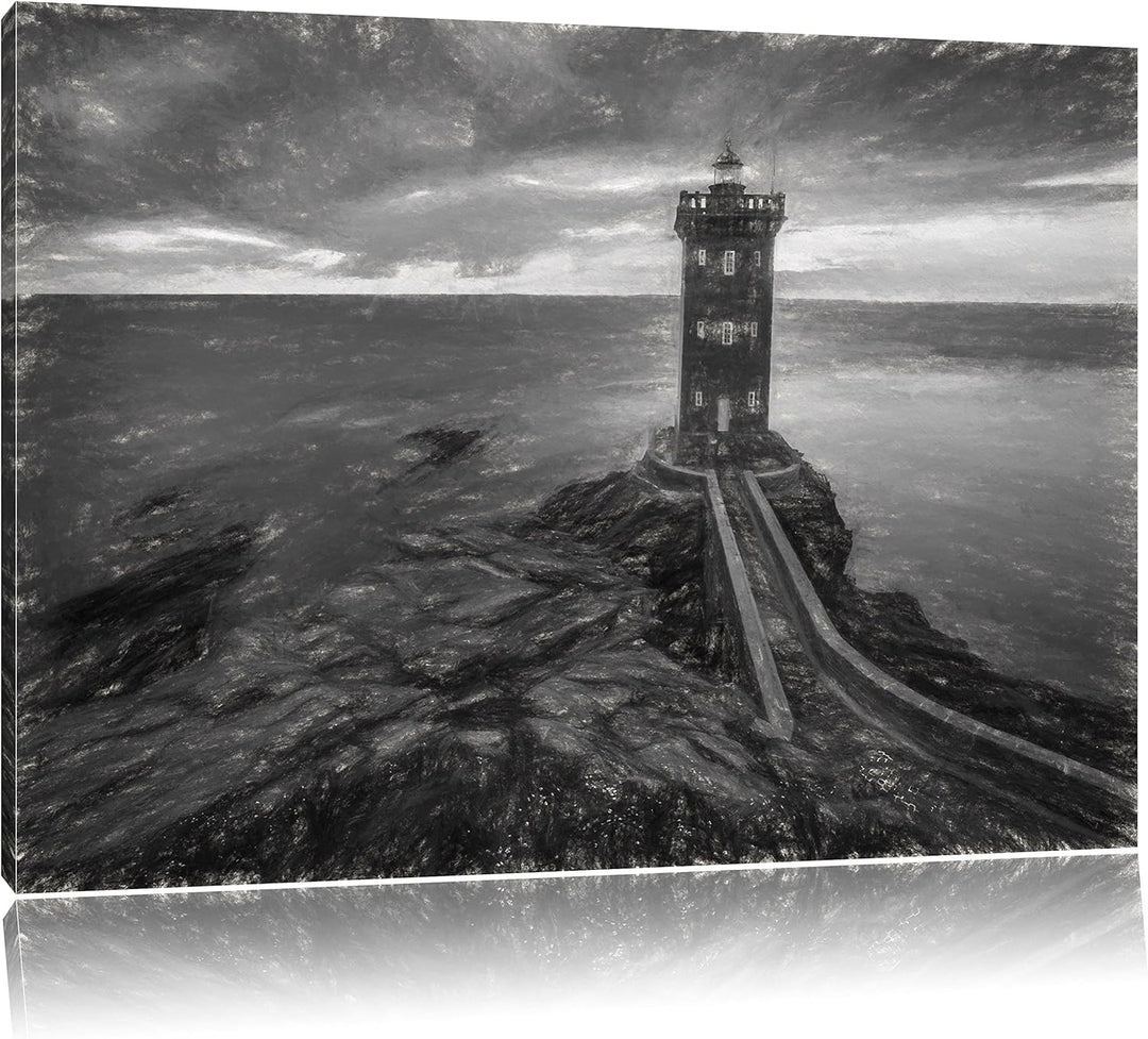 Pixxprint Leuchtturm im Sonnenuntergang als Leinwandbild/Grösse: 100x70 cm/Wandbild/Kunstdruck/ferti