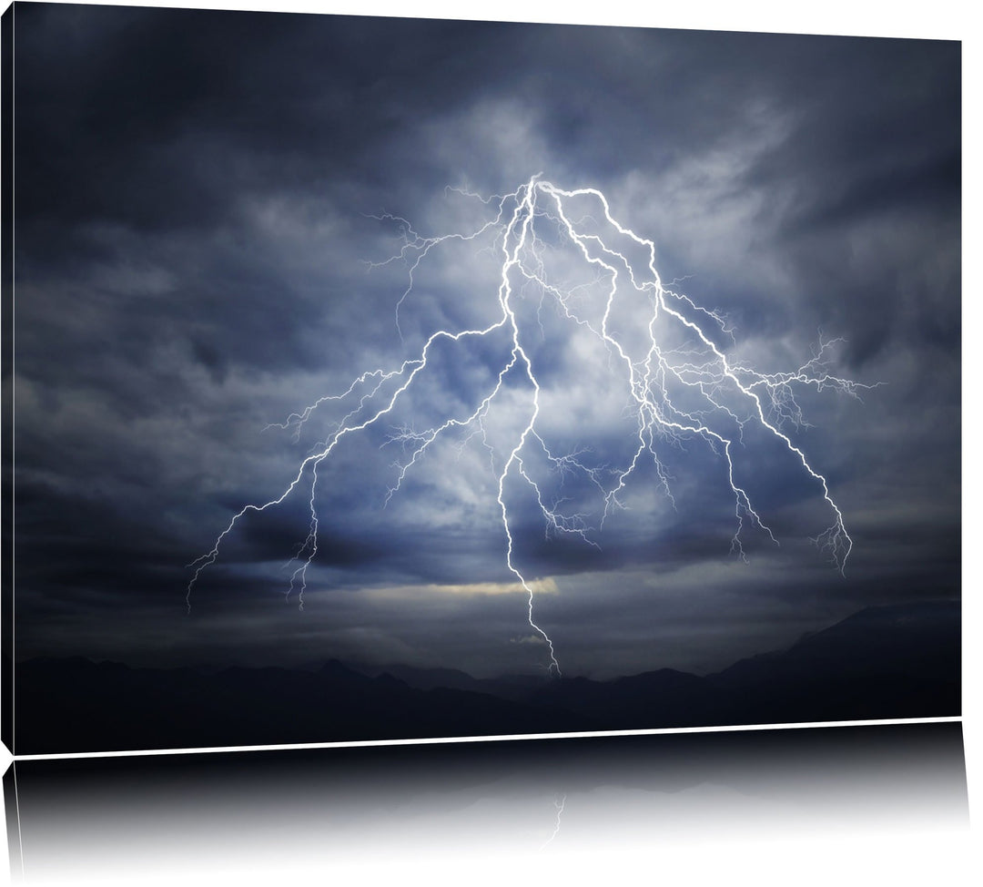 Blitze am stürmischen Himmel Format: 100x70 auf Leinwand, XXL riesige Bilder fertig gerahmt mit Keil