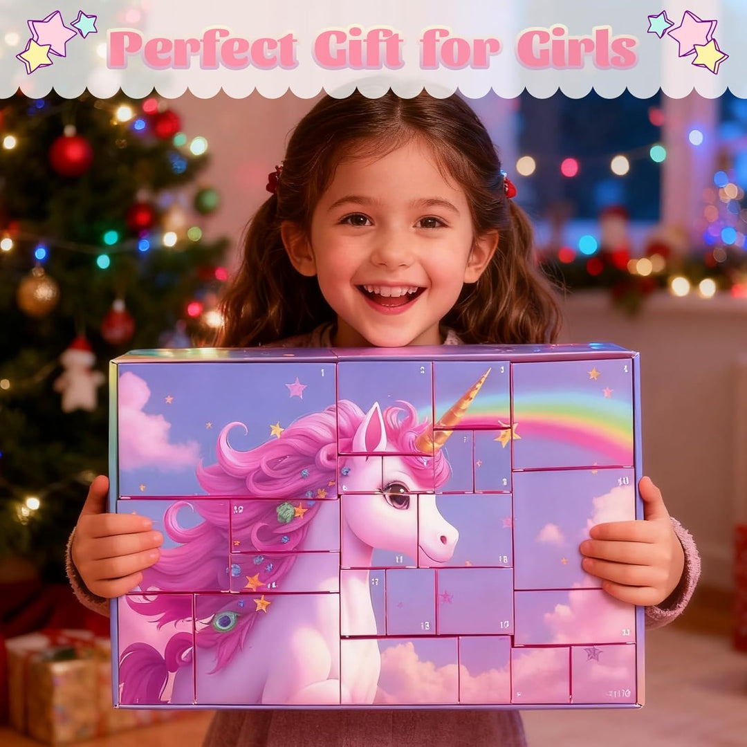 Adventskalender 2025 Mädchen, Einhorn Weihnachtskalender kinder, 24-tägige Weihnachts-Countdown-Box,
