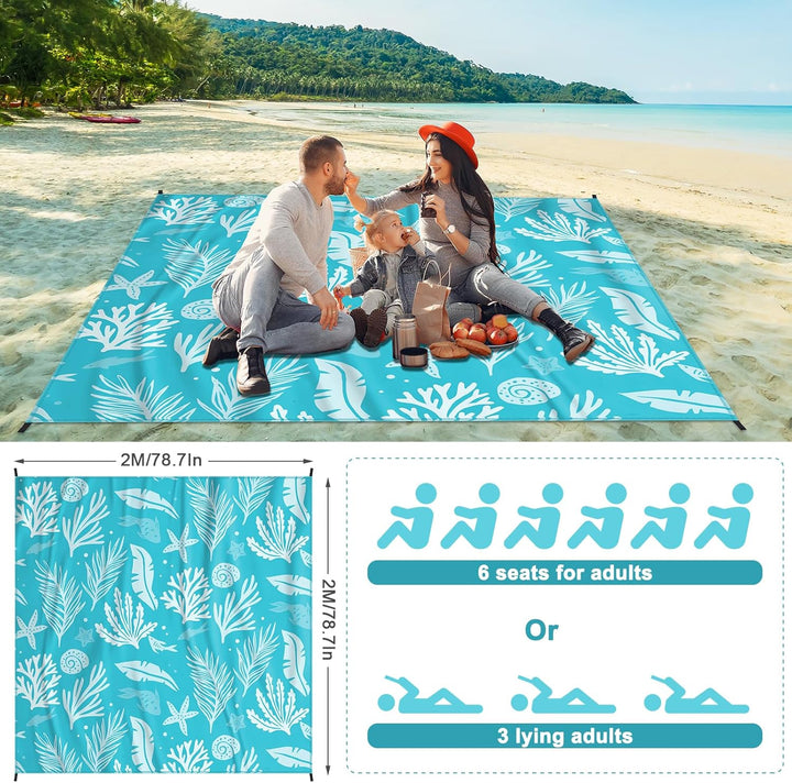 Stranddecke sandfrei 210x200cm, Picknickdecke wasserdicht bequemes 210D-Nylon, Faltbar Strandmatte S