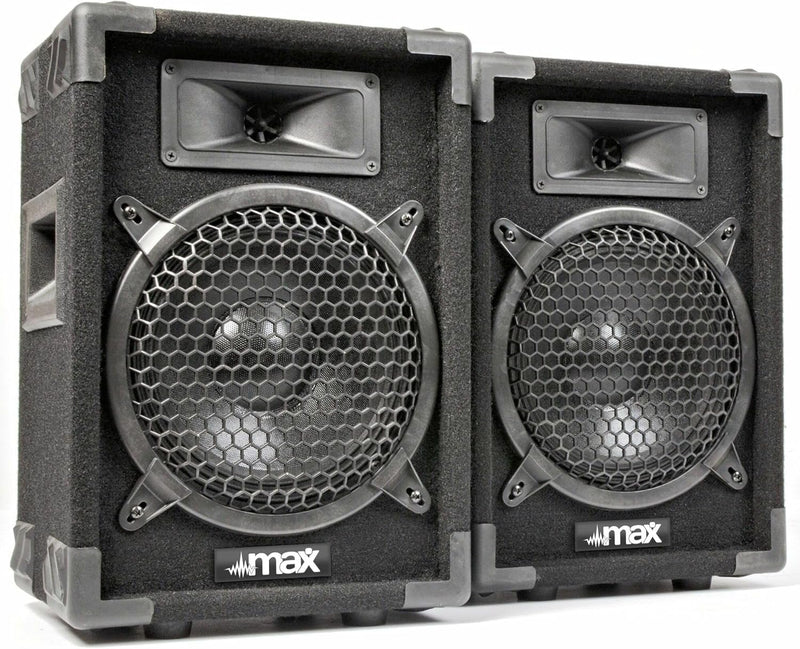 MAX MAX8 - Passives PA Lautsprecher Set, 400 Watt mit 8 Zoll Tieftöner, Partybox mit Griffe, Passive