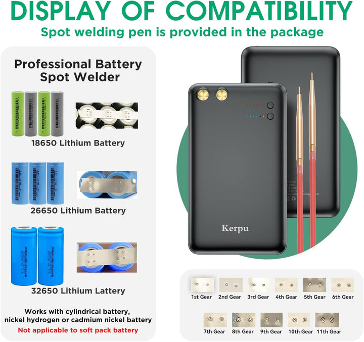 Mini-Punktschweissgerät, Kerpu 5000mAh Batterie-Punktschweissgerät, 6-Gänge einstellbar mit Typ-C La