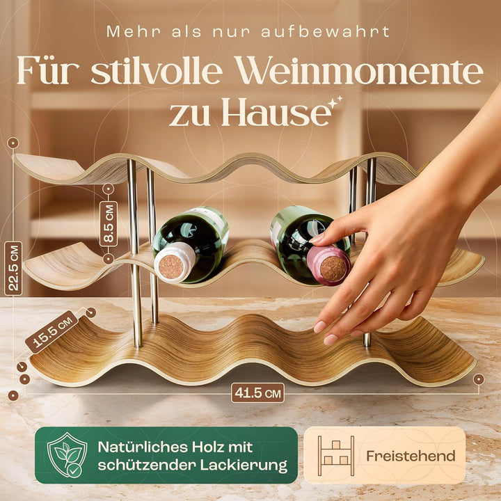 Dreiklang – be smart Weinregal Flaschenregal aus Holz für 12 Flaschen, stabil, Freistehend, modern,