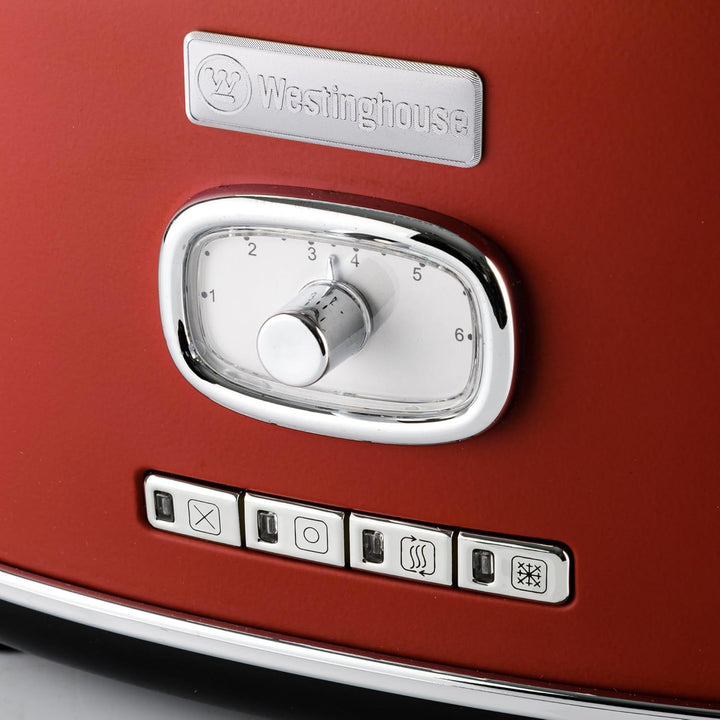 Westinghouse Retro Toaster 2 Scheiben, Abnehmbarer Brötchenaufsatz, 6 Bräunungsstufen, Brotzentrieru