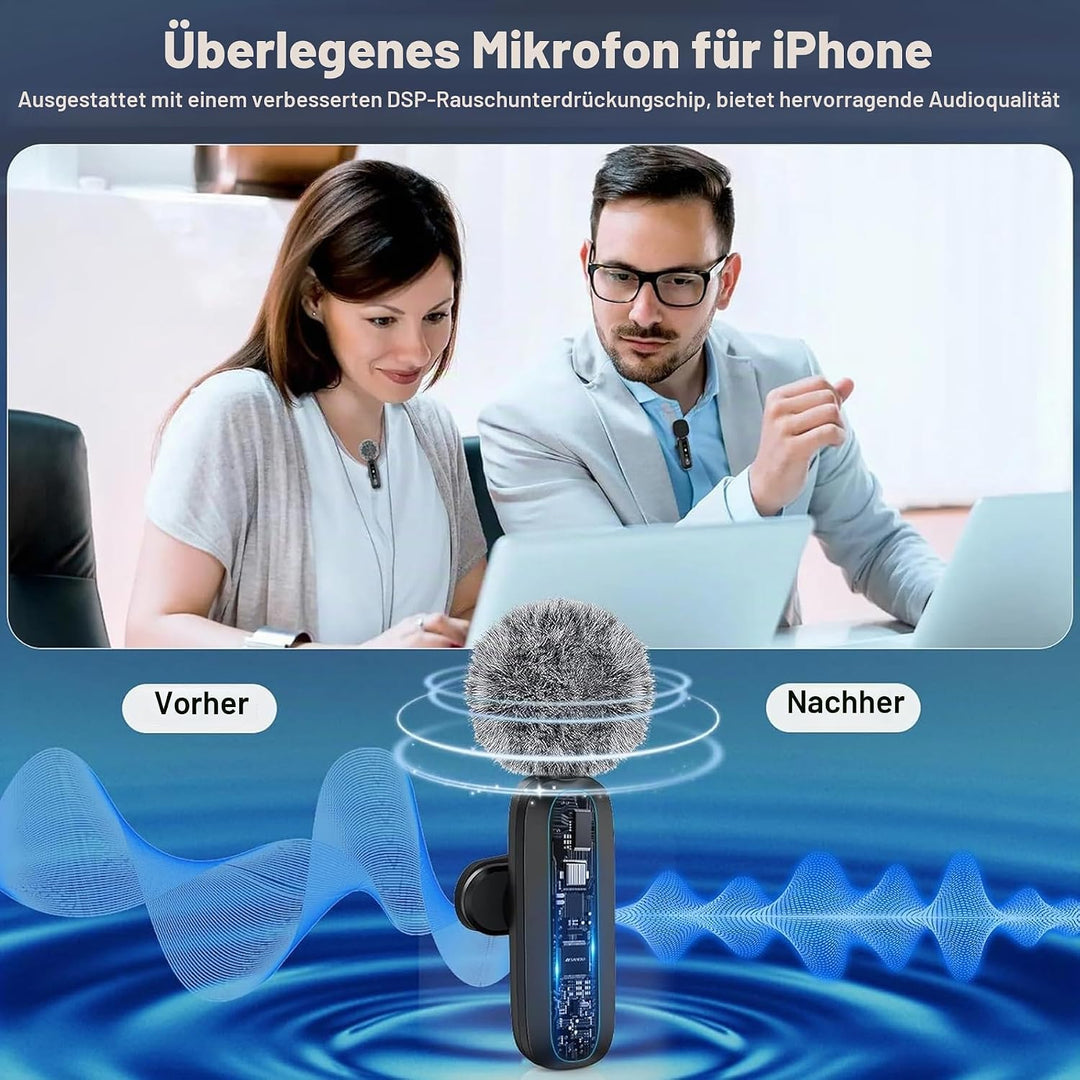 TZEKING Lavalier Mikrofon Wireless mit LED-Display,Plug-and-Play Mikrofon Kabellos, Mini Mikrofon ko