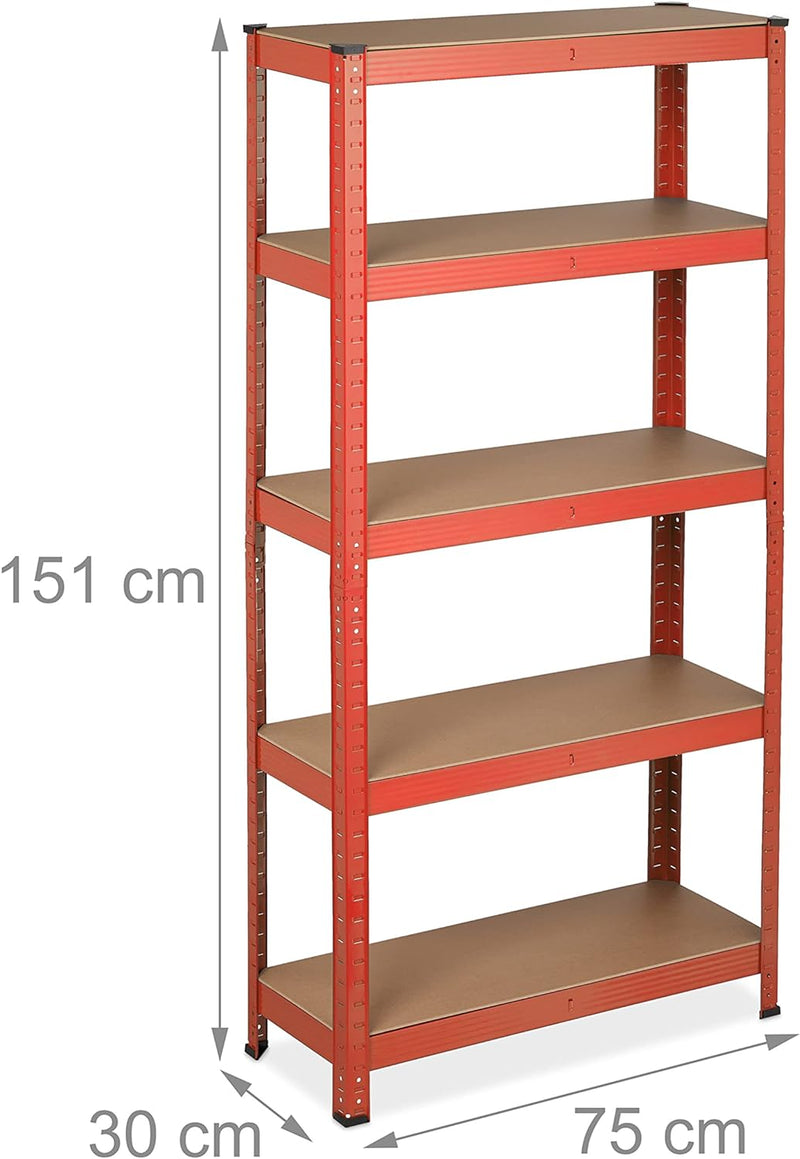 Relaxdays Schwerlastregal zum Stecken, Traglast: 875 kg, 5 Ebenen, Keller & Garage, Stahl, HxBxT: 15