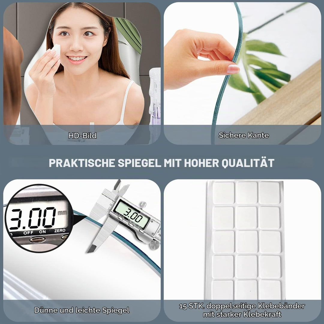 Sqinor Spiegel Asymmetrisch Kleben Rahmenlos Dekorative Spiegel Wand, Selbstklebend Wandspiegel Kleb