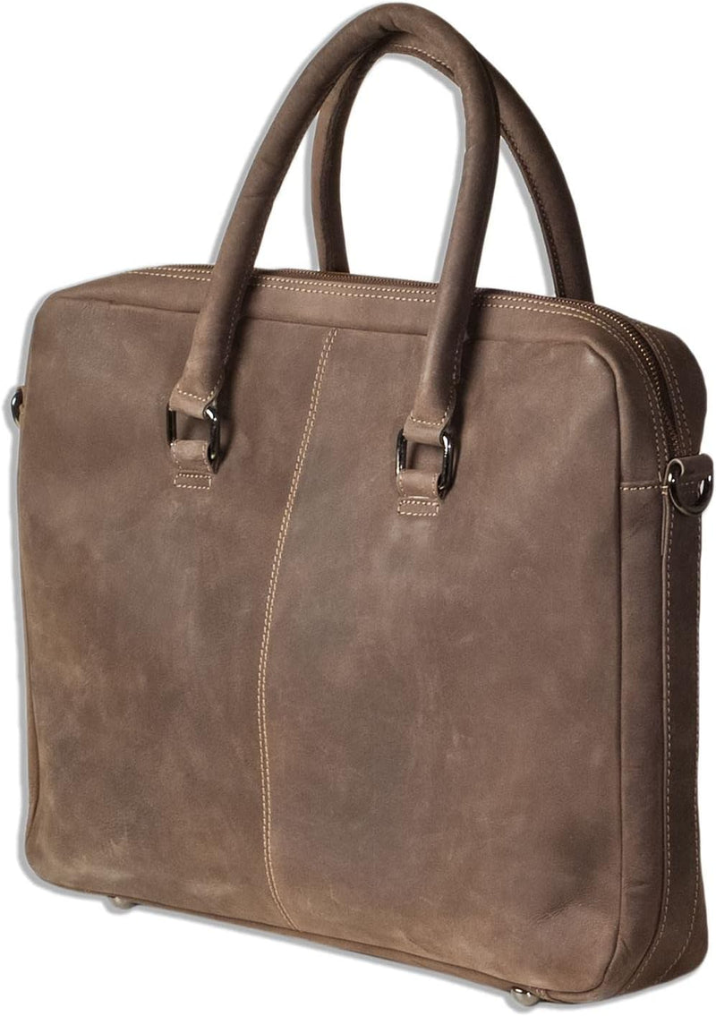 Woodland Laptoptasche/Aktentasche aus naturbelassenem, weichem Büffelleder in Dunkelbraun/Taupe