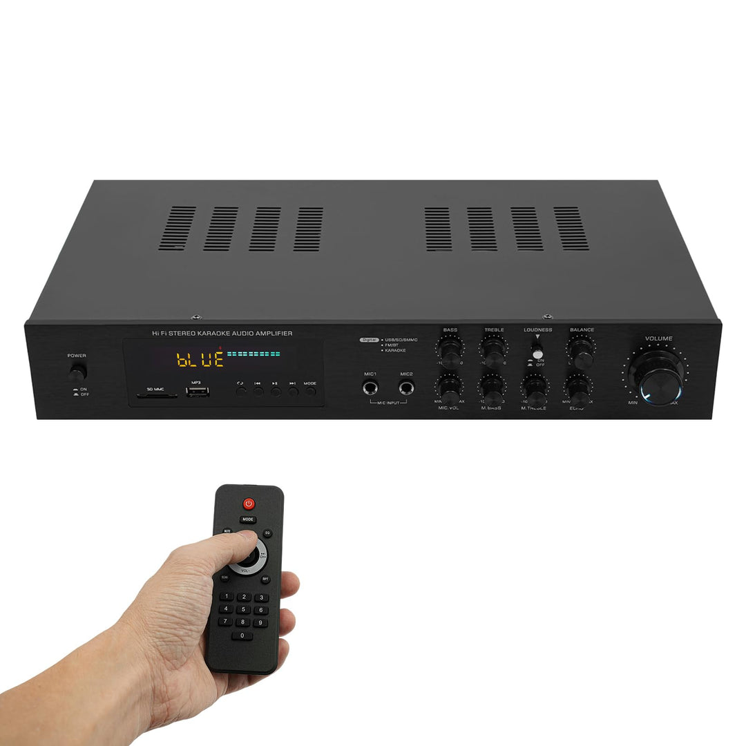 HiFi Audio Verstärker 5,1 Kanäle Bluetooth FM für Heimkino | 2 Mikrofoneingänge, SD USB RCA AUX 5.0