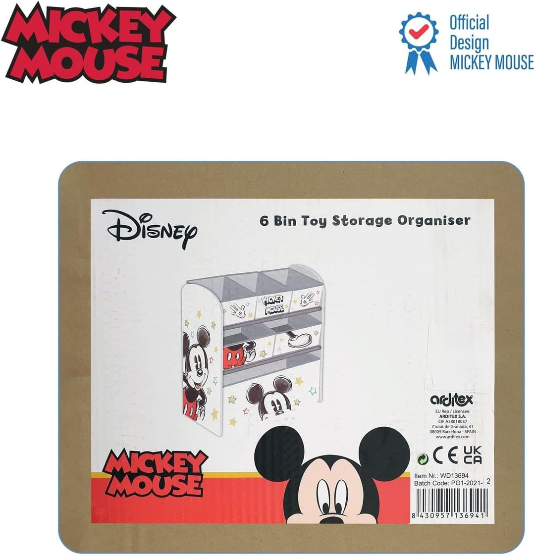 ARDITEX – Organizer aus Holz mit 6 Textilboxen mit Mickey-Mouse-Motiv von Disney – 62x30x60cm – Farb