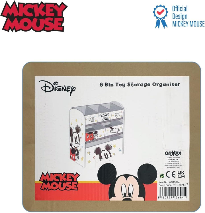 ARDITEX – Organizer aus Holz mit 6 Textilboxen mit Mickey-Mouse-Motiv von Disney – 62x30x60cm – Farb