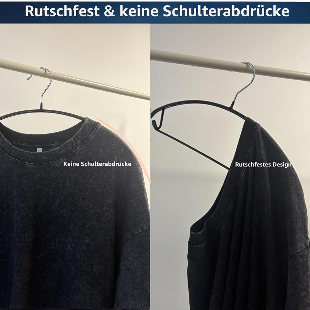 Kleiderbügel aus Metall 42 cm (10er Set) Schwarz - Gummibeschichtet Anti-Rutsch, verformungsfrei für