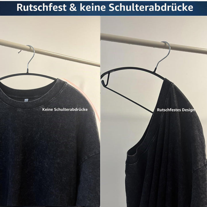 Kleiderbügel aus Metall 42 cm (10er Set) Schwarz - Gummibeschichtet Anti-Rutsch, verformungsfrei für
