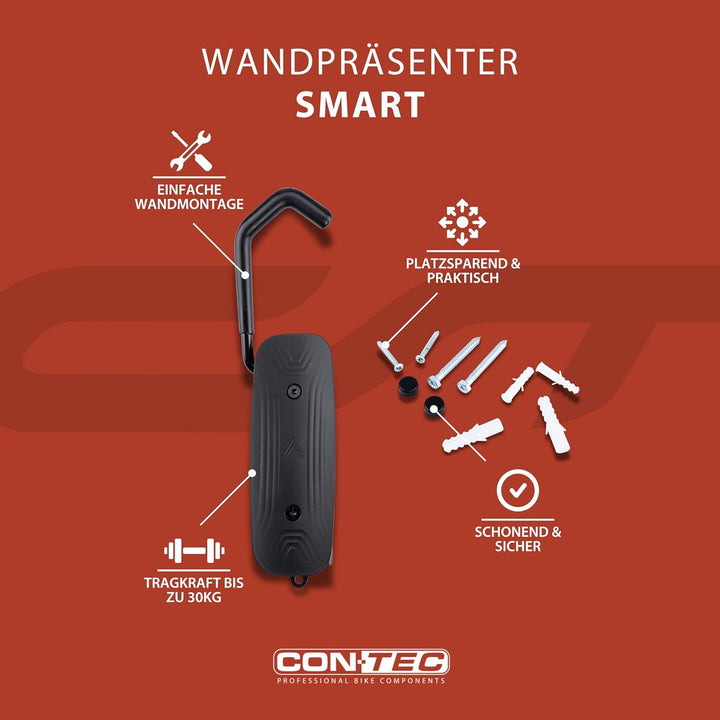 CONTEC Wandpräsenter smART, 30kg, aus Stahl und festen Kunststoff, inkl. Befestigungsmaterial, Fahrr
