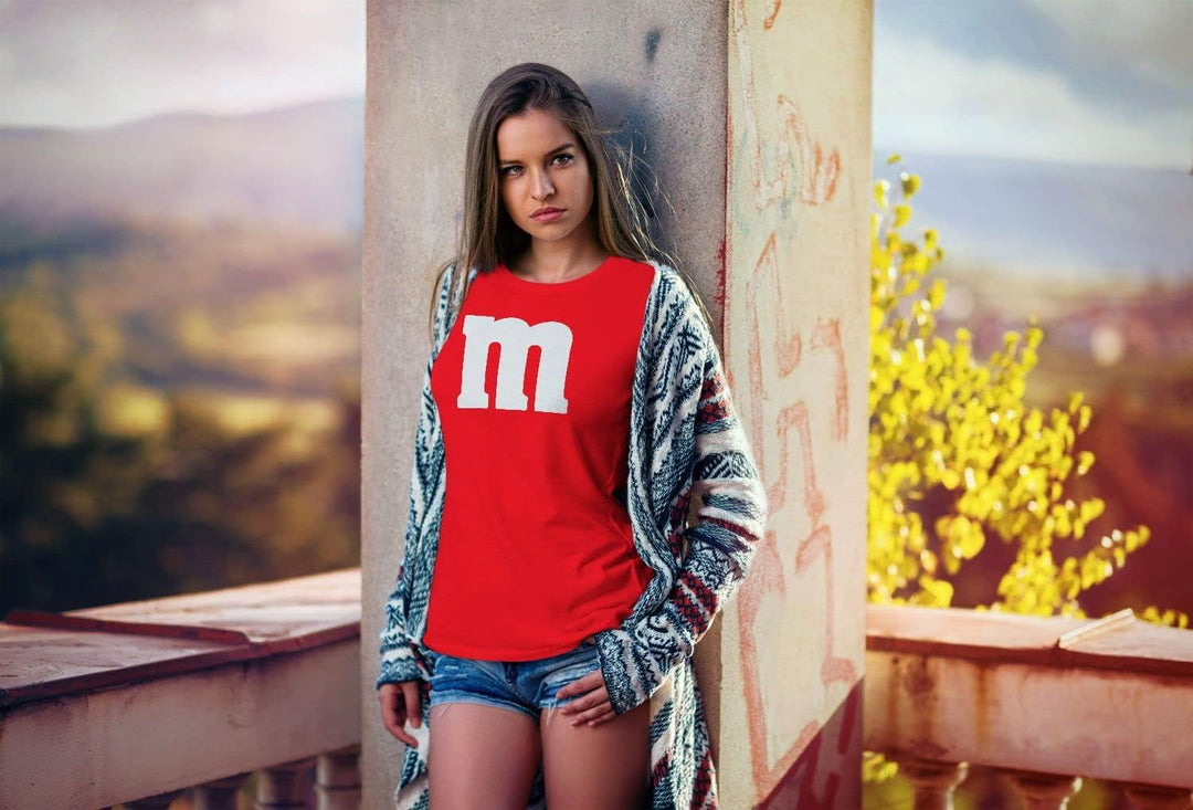 MoonWorks® Damen T-Shirt Gruppen-Kostüm M Aufdruck Kostüm Fasching Karneval Verkleidung S Rot, S Rot