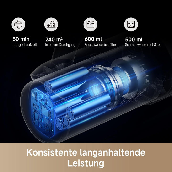 Mova K30 Nass- und Trockensauger, 18.000 Pa Saugkraft, 180°-Reichweite mit flachem Design, Doppel-Ka