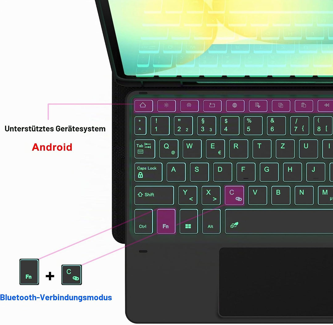 Tastatur Hülle für Samsung Galaxy Tab S10 Lite 10.9"/ S9 11"/ S9 FE 10.9"/ S10 FE 10.9 Zoll - 7 Farb