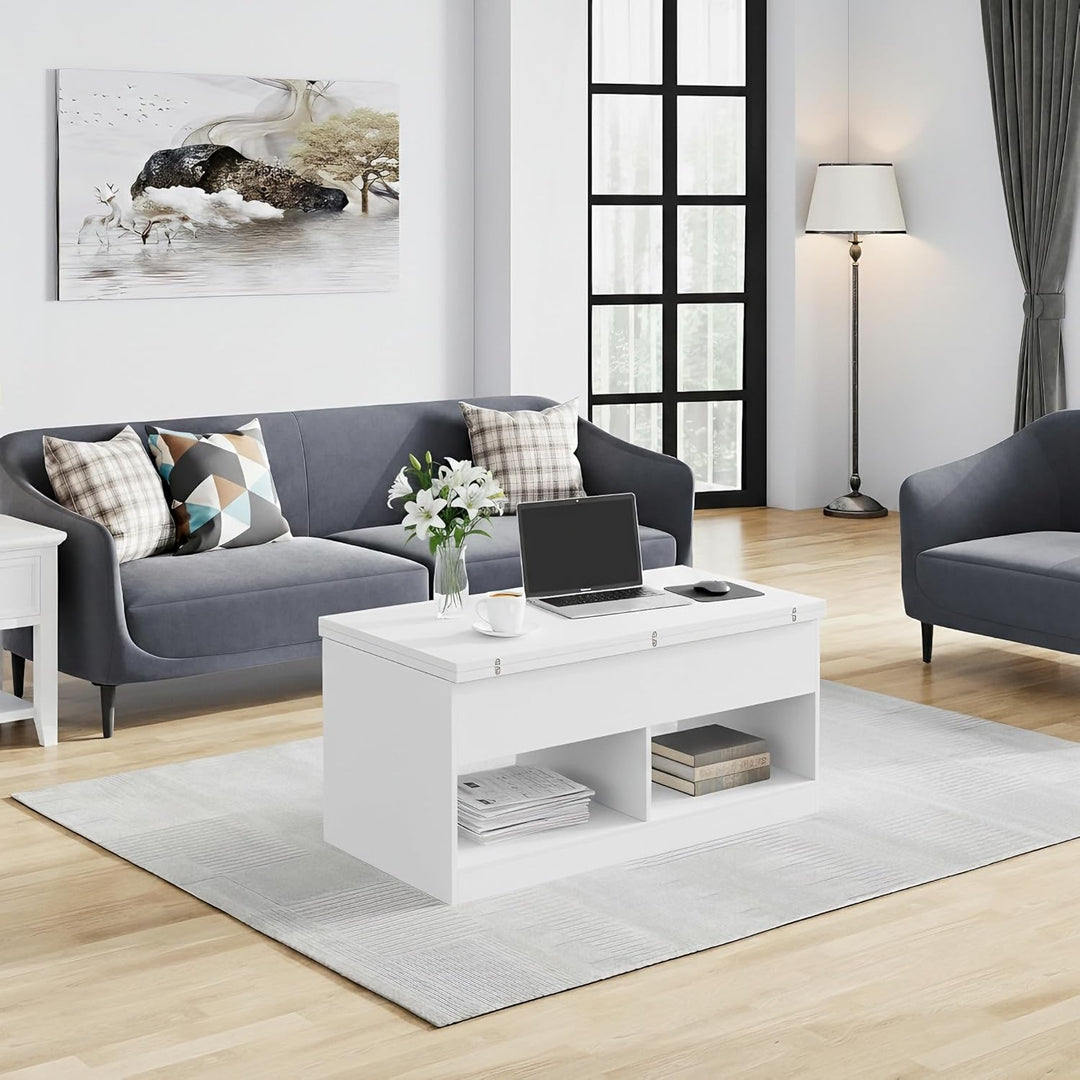 Couchtisch,höhenverstellbarer Wohnzimmertisch,Hebeplatte Kaffeetisch,2 Offenes Fach und Versteckter