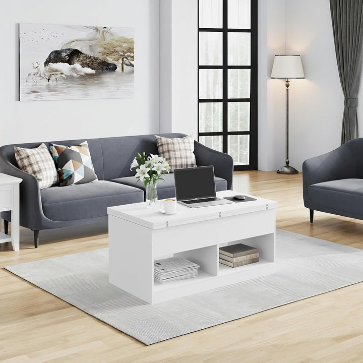 Couchtisch,höhenverstellbarer Wohnzimmertisch,Hebeplatte Kaffeetisch,2 Offenes Fach und Versteckter