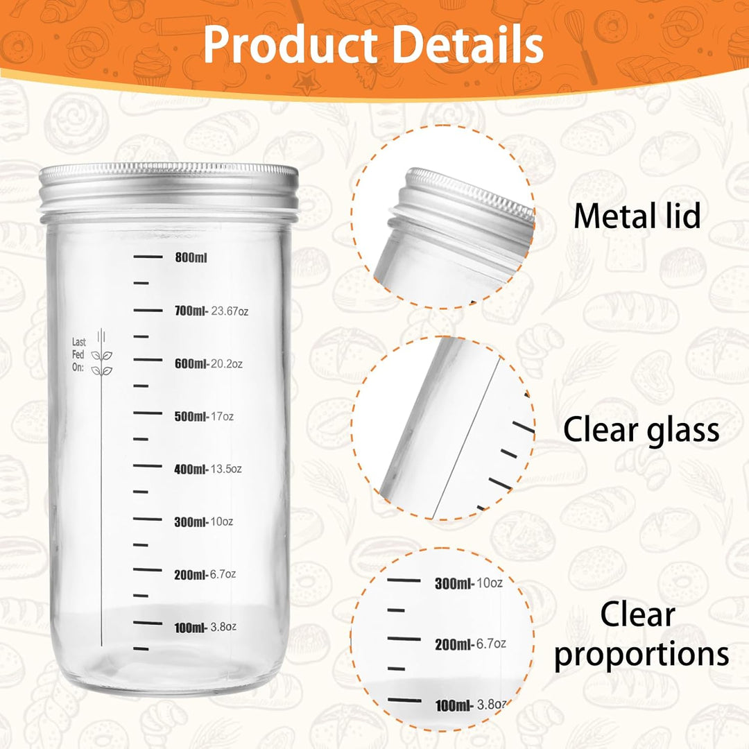 1000ml Sauerteig Starter Set mit Skala, Fermentierglas mit Deckel, Sauerteig Glas Mit Messband und R