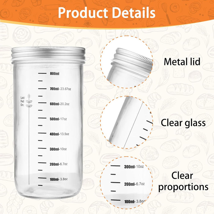 1000ml Sauerteig Starter Set mit Skala, Fermentierglas mit Deckel, Sauerteig Glas Mit Messband und R