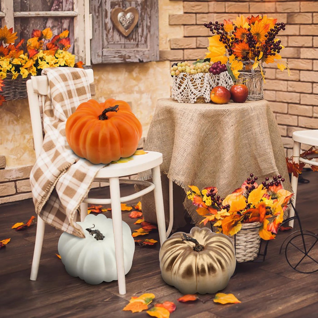 Woration 21 cm Gross Weiss Gefälschte Halloween Kürbis Künstlich Faux Herbst Kürbis Dekoration für P
