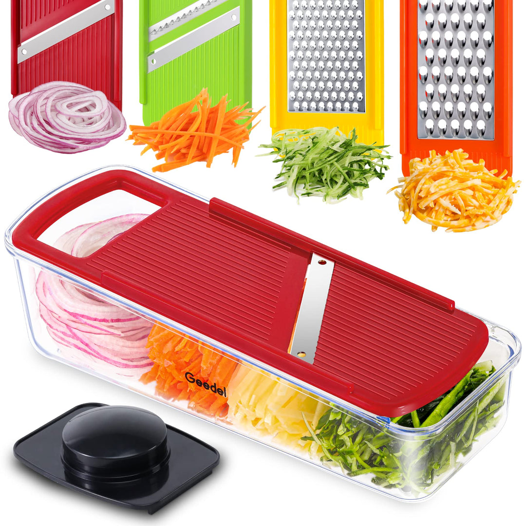 Geedel 4 in 1 Multifunktion Mandoline Gemüsehobel, Zwiebelschneider Gemüseschneider Manuell Käsereib