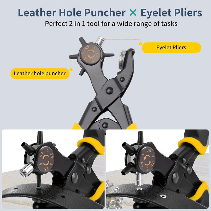 XOOL 2 in 1 Leder Lochzange Ösen Werkzeug Set, 4,5 mm Metall Ösen für Stoff, Lochstanzer, Ösenzange