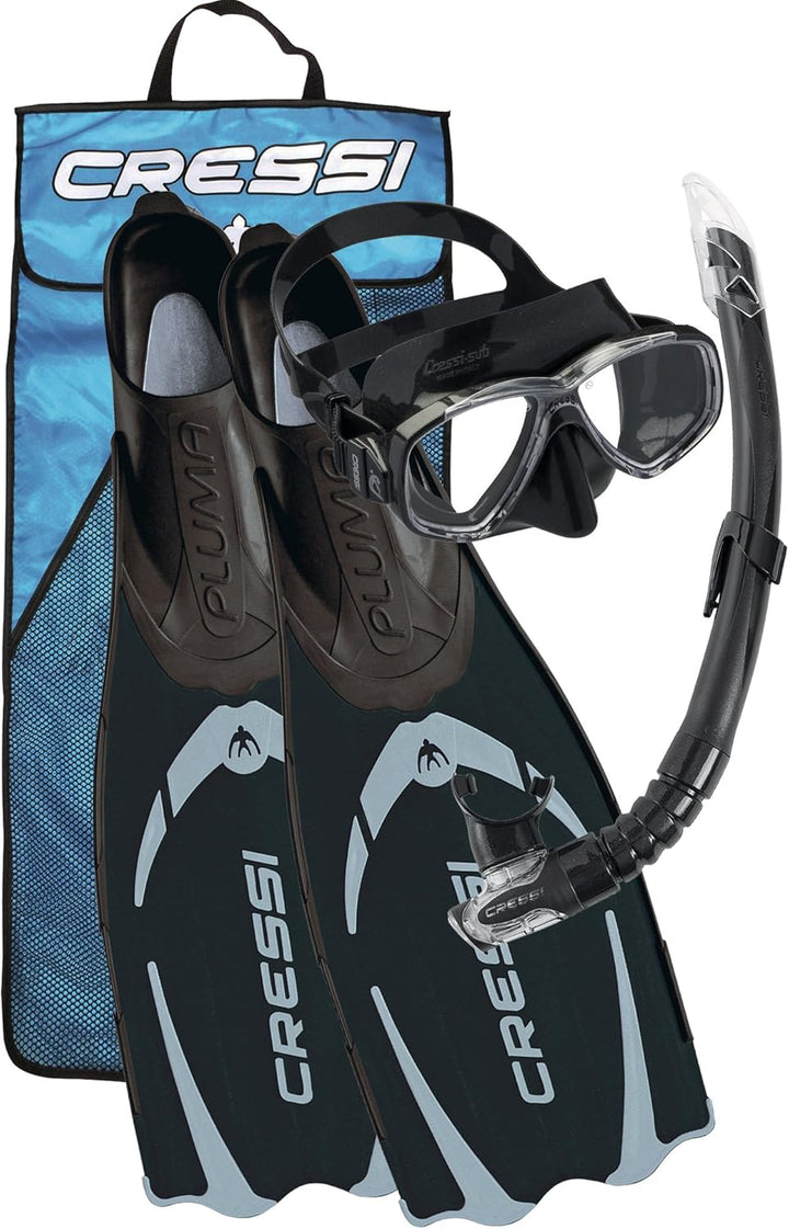 Cressi Pluma / Pluma Bag - Premium Flossen Set Schwarz/Silber - Schnorchel Set 41/42 Bundle mit Tauc