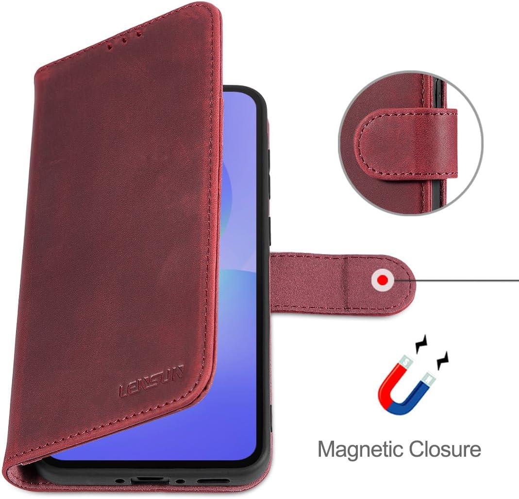LENSUN Lederhülle für Samsung Galaxy A36, Echtleder Hülle [Echtes Leder][Wallet-Fach][Stand-Funktion