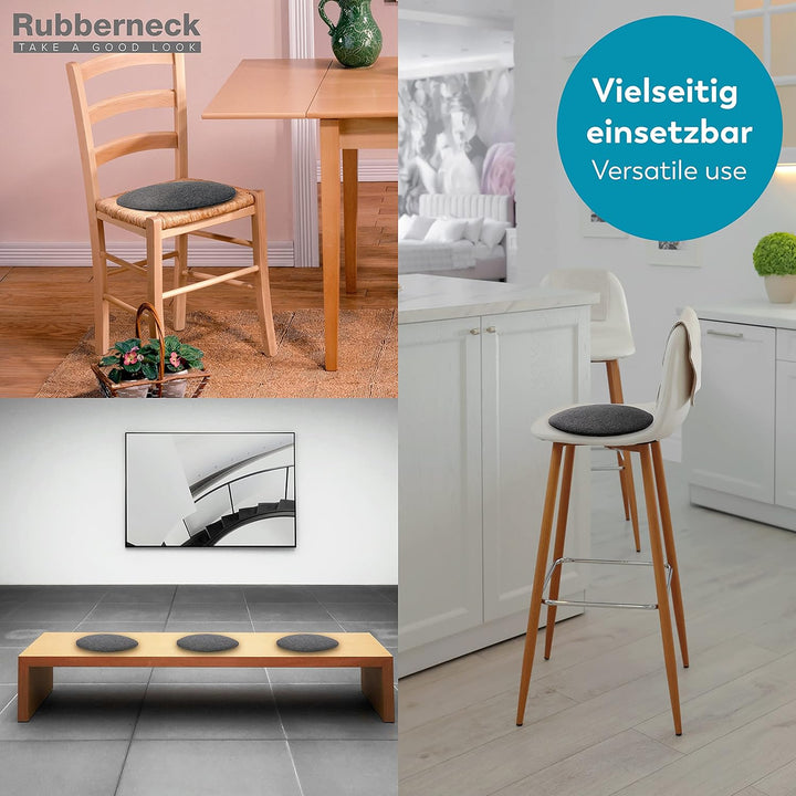 Rubberneck 8er Set rutschfeste Filz Sitzkissen rund, Stuhlkissen mit Antirutsch-Noppen, dunkelgrau D