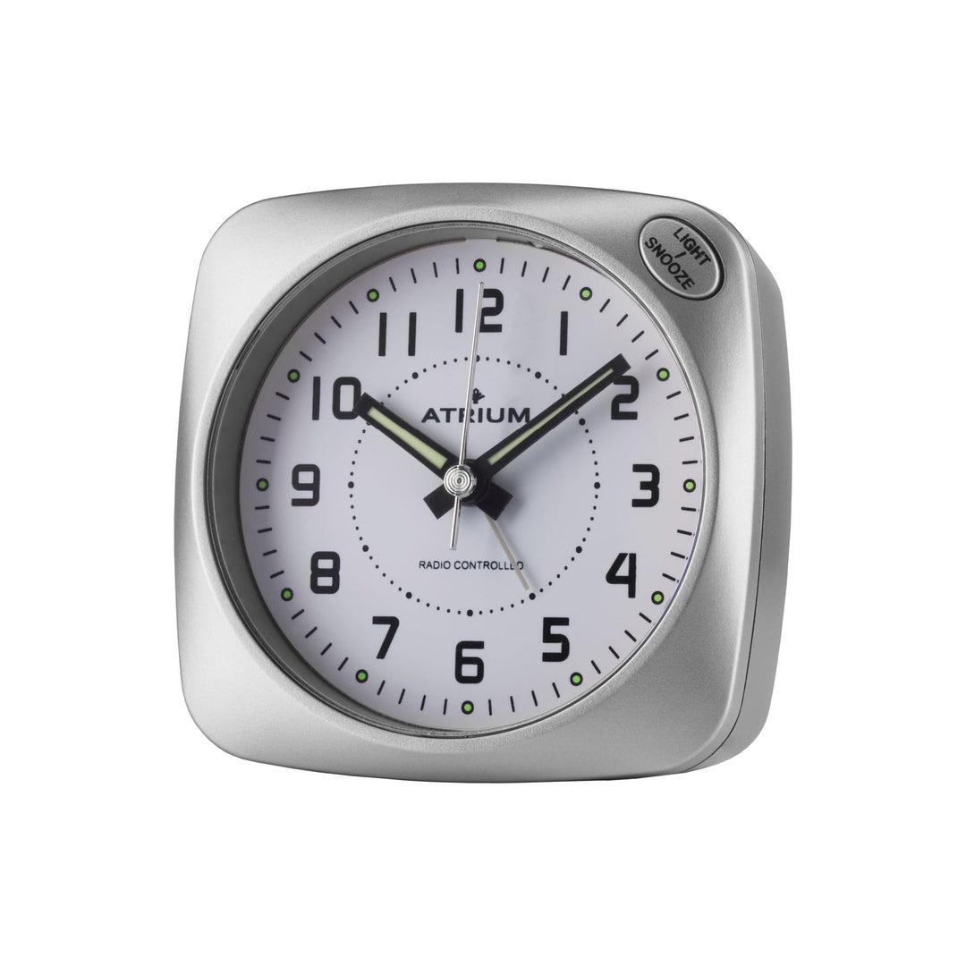 Atrium Funkwecker Analog Quarz ohne Ticken grosse Zahlen sehr deutlich mit Licht und Snooze Silber A