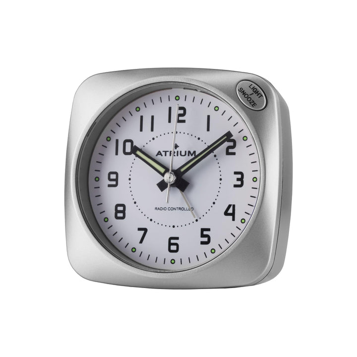 Atrium Funkwecker Analog Quarz ohne Ticken grosse Zahlen sehr deutlich mit Licht und Snooze Silber A