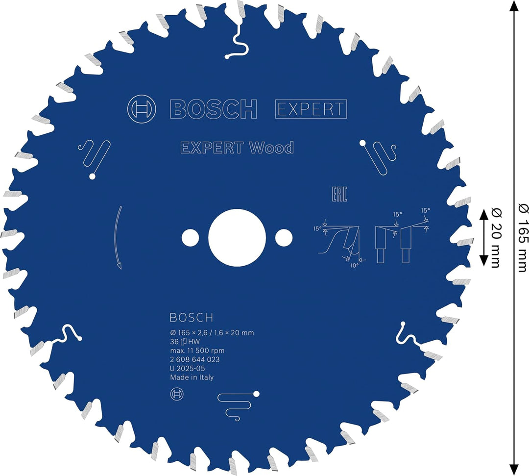 Bosch Professional 1x Kreissägeblatt Expert for Wood (Holz, Sägeblatt Ø 165 x 20 x 2,6 mm, 36 Zähne,