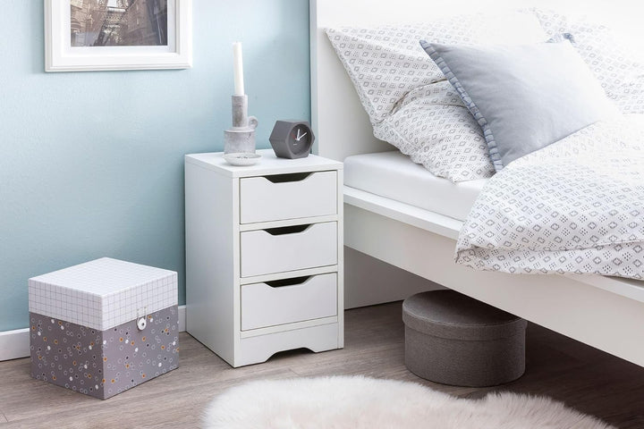 Wohnling Nachtkonsole WL5.704 31x49x31 cm Weiss Matt mit 3 Schubladen | Weisse Nachtkommode mit Stau