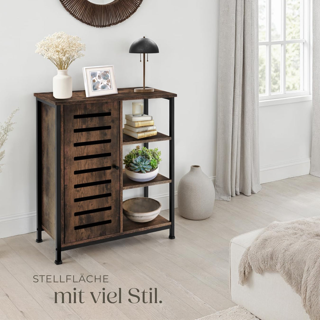 tectake Sideboard mit 3 Fächern und Schrankfach, 71 x 32 x 82 cm, Industrie-Design, Holz Kommode für