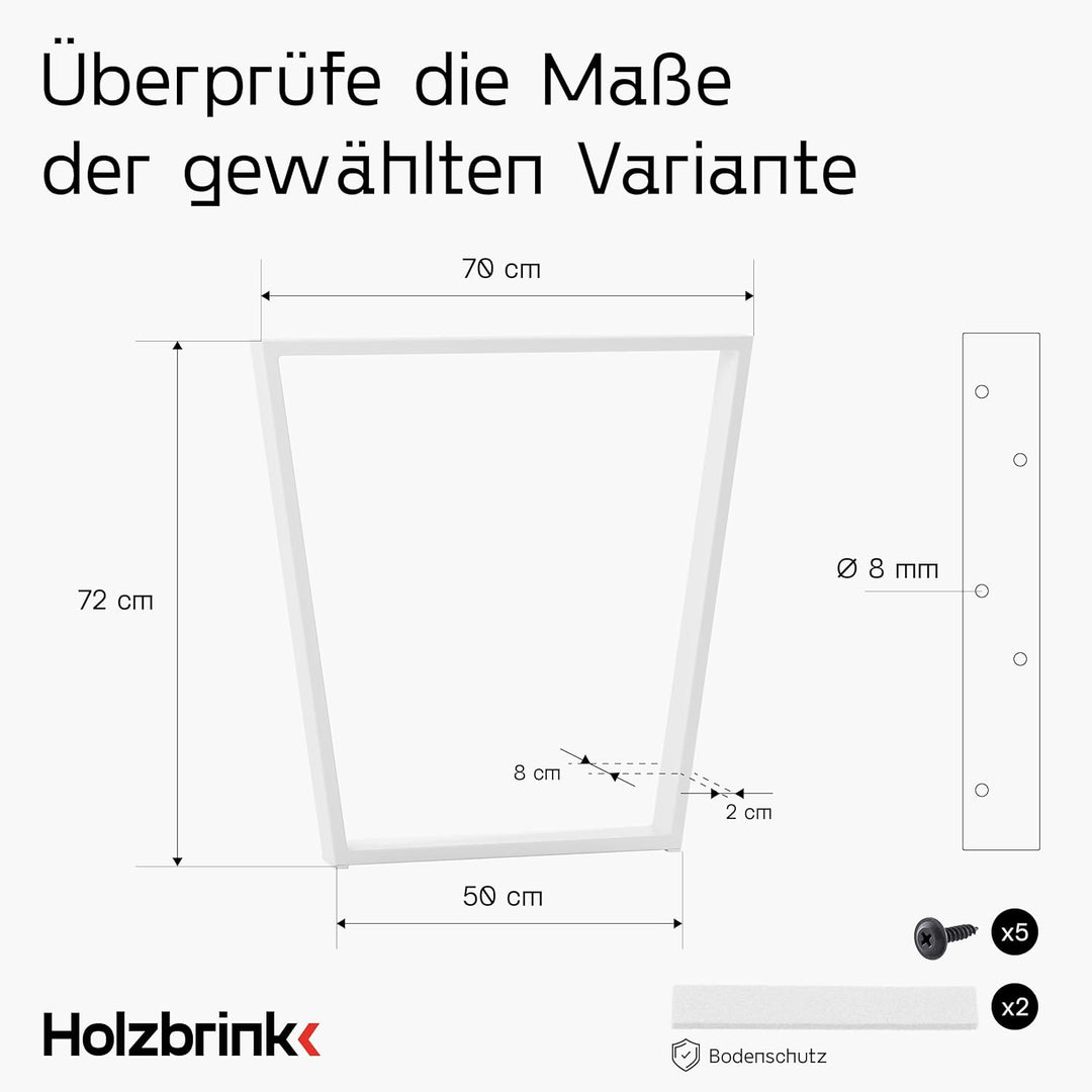 HOLZBRINK Tischbeine Trapez für Esstisch/Schreibtisch, 70/50x72cm, Verkehersweiss, 1 Stück, HLT-21-C