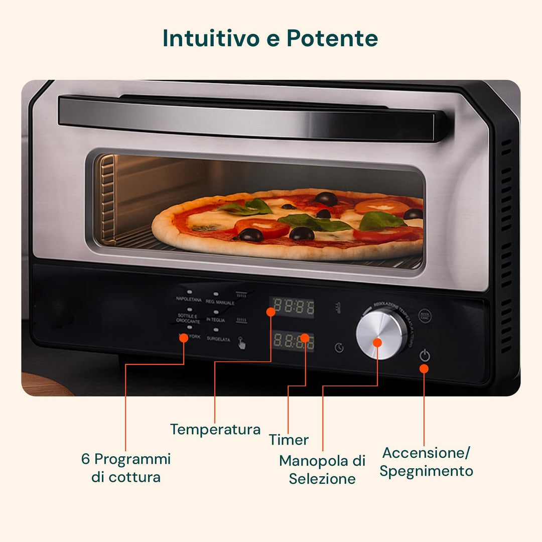 Avilia - Elektrischer Pizzaofen 400 °C mit Digitalanzeige und 6 Kochprogrammen, inklusive Pizzaschau