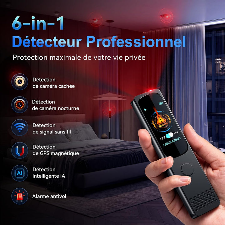 Wanzen Detektor Touchscreen, 6-in-1 Kamera Detektor mit KI-Erkennung | Hidden Camera Detector, GPS-T