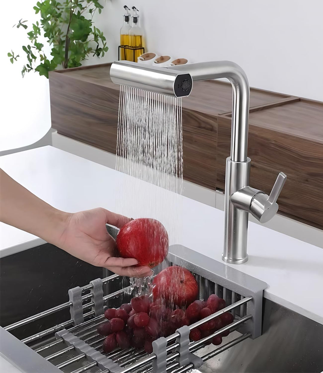 Wasserhahn Küche ausziehbar mit 4 Modus – Edelstahl Mischbatterie mit Wasserfall Auslauf, Küchenarma
