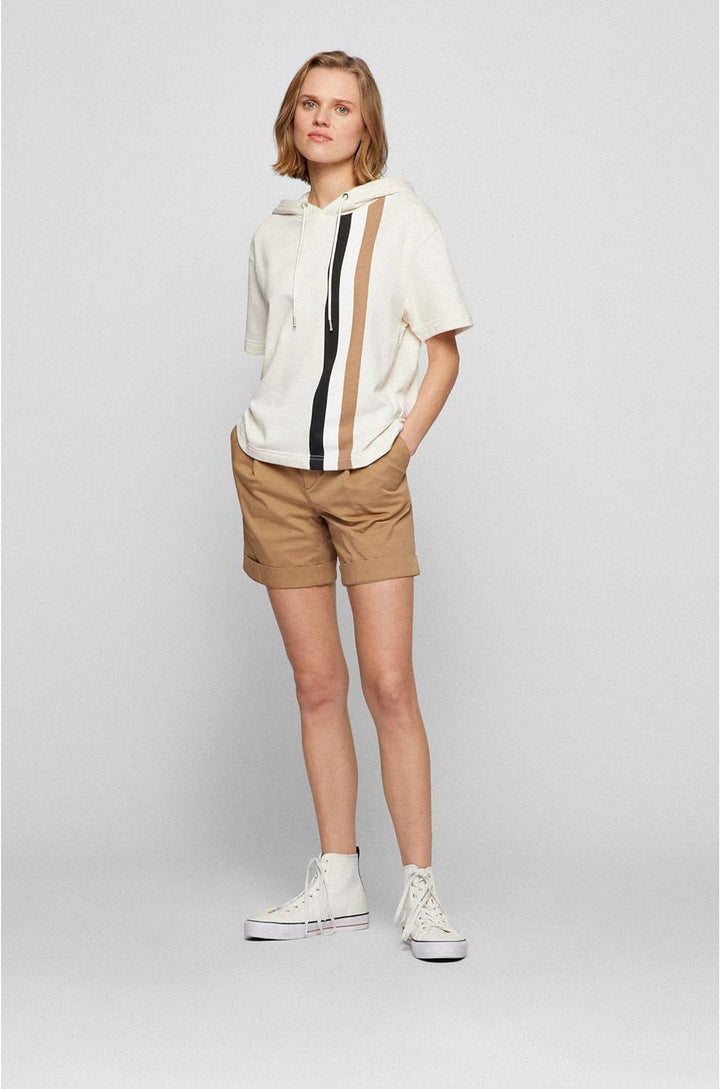 BOSS Damen C Enhala Hoodie mit kurzen Ärmeln und Streifen-Print Weiss L