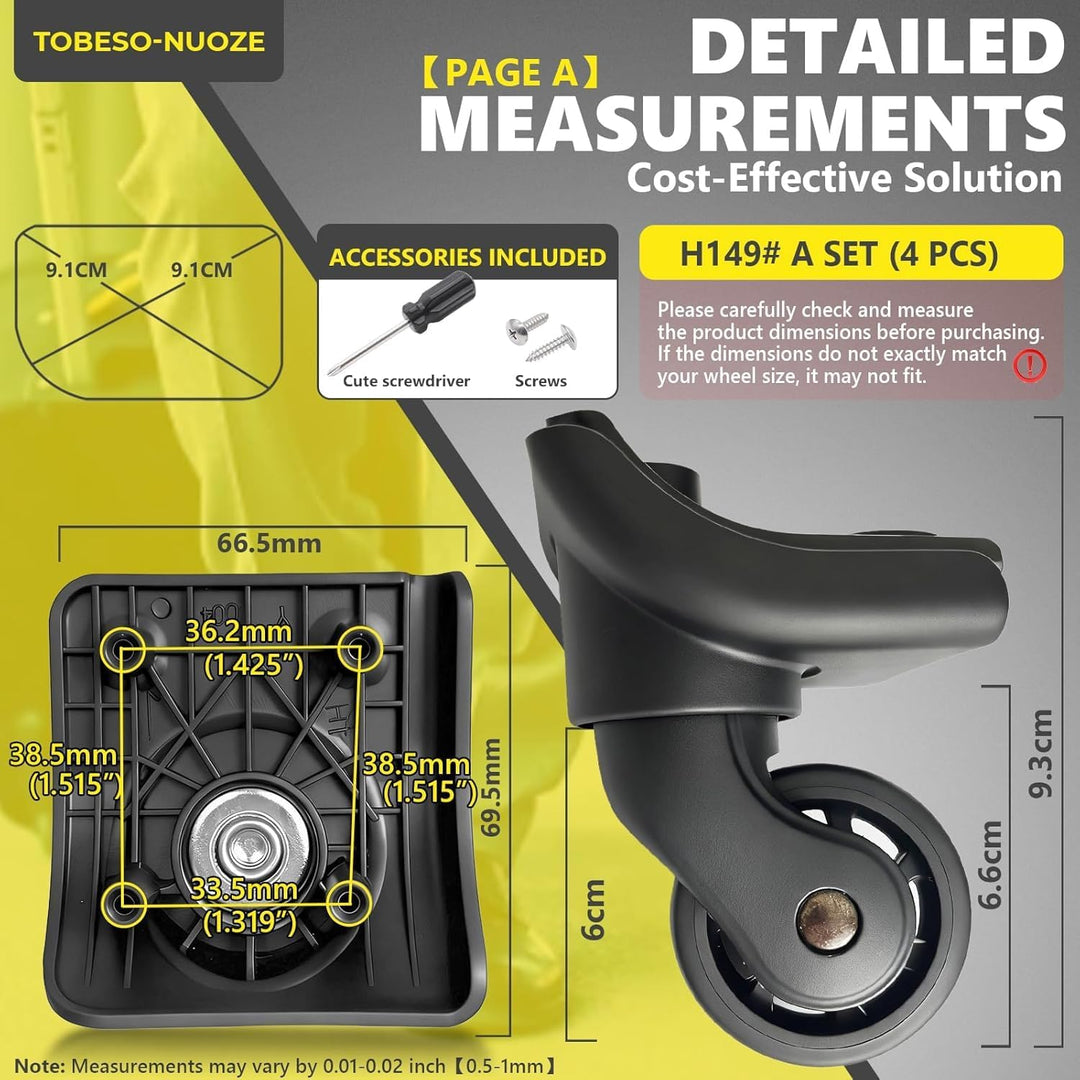 Tobeso-Nuoze Replacement Luggage Wheel 4 Stück Kofferrollen Ersatzrollen Ersatzräder für Koffer Repa