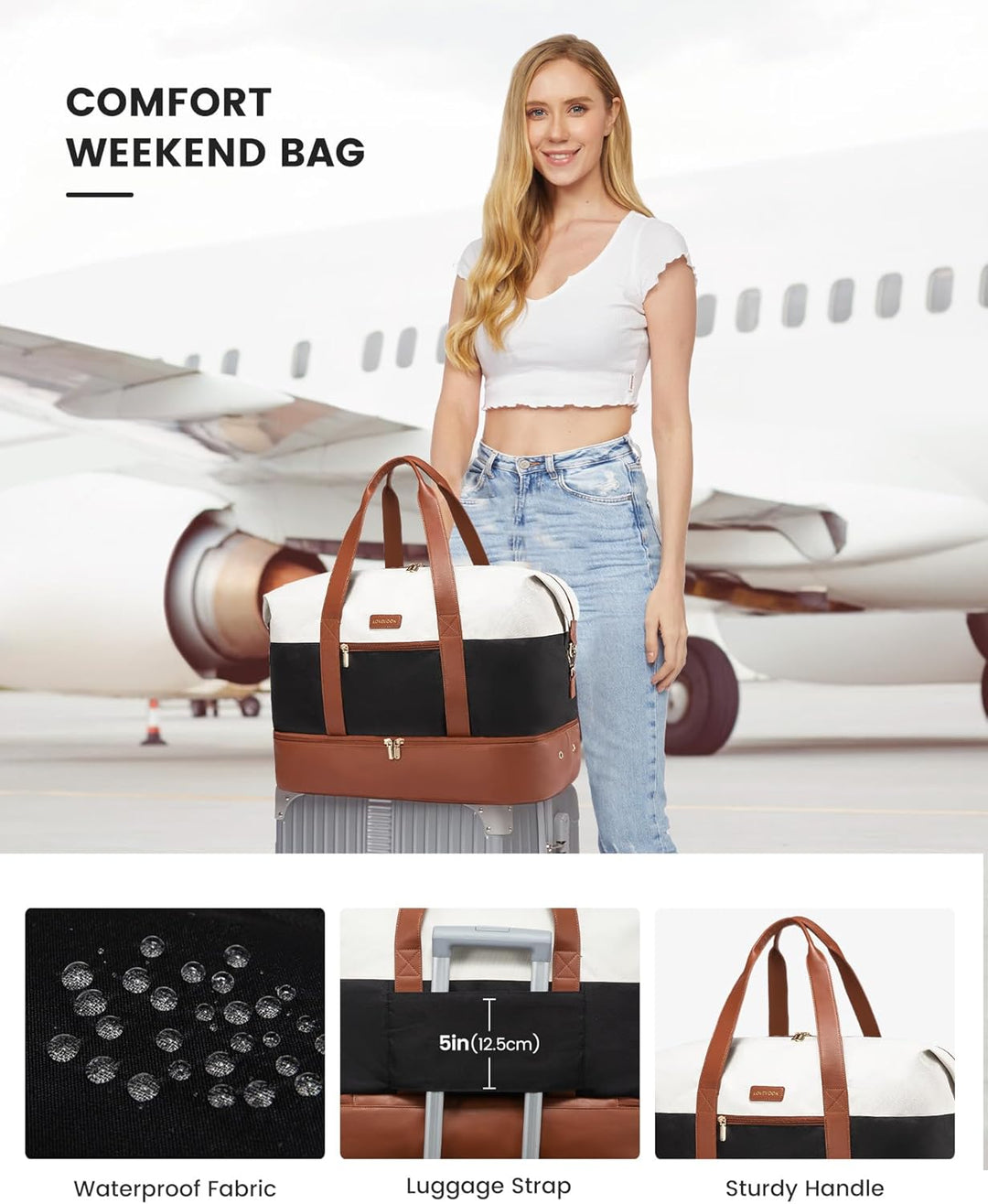 LOVEVOOK Handgepäck Tasche Für Flugzeug 40x20x25, Reisetasche Weekender Damen für Ryanair, Klein Spo