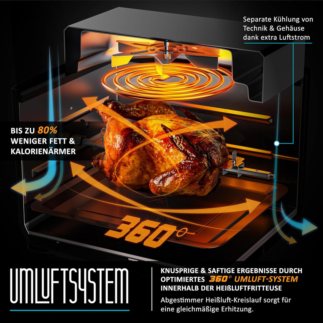 Arendo - Heissluftfritteuse XXL mit LED Touchscreen 12 Liter - Grill - Dörrautomat - Backofen - Air