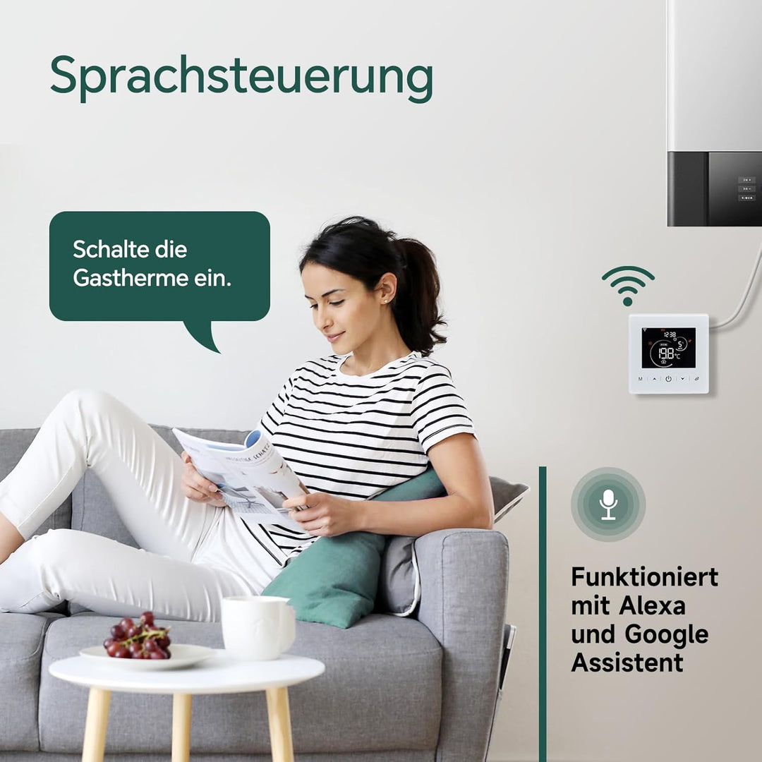 Beok Smart Thermostat Für Gaskessel, Tuya WiFi Raumthermostat Heizungthermostat Digital LCD-Anzeige