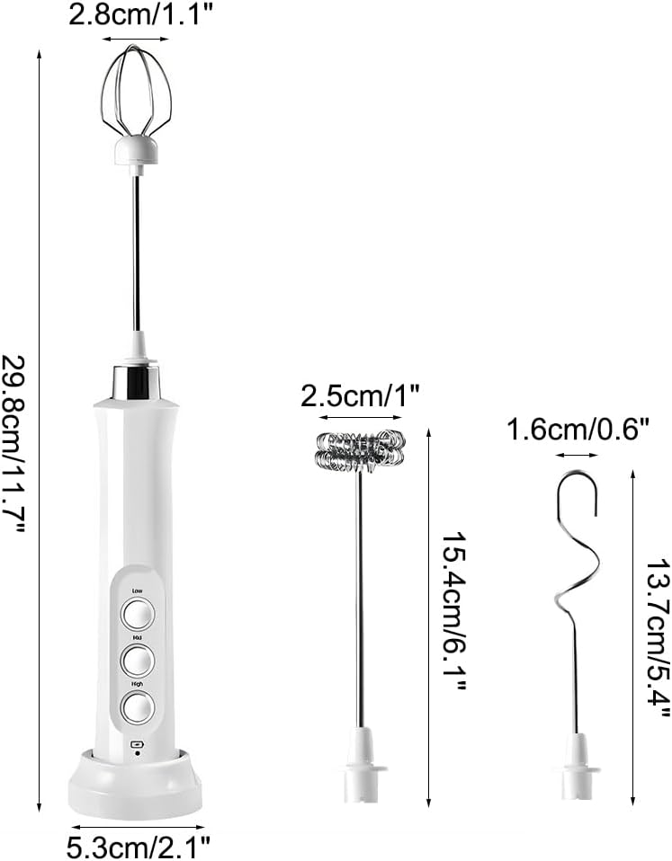 Elektrischer Milchaufschäumer, Aufschäumstab aus Edelstahl 304 mit 3 Aufsätzen, Kaffeeschäumer, USB-