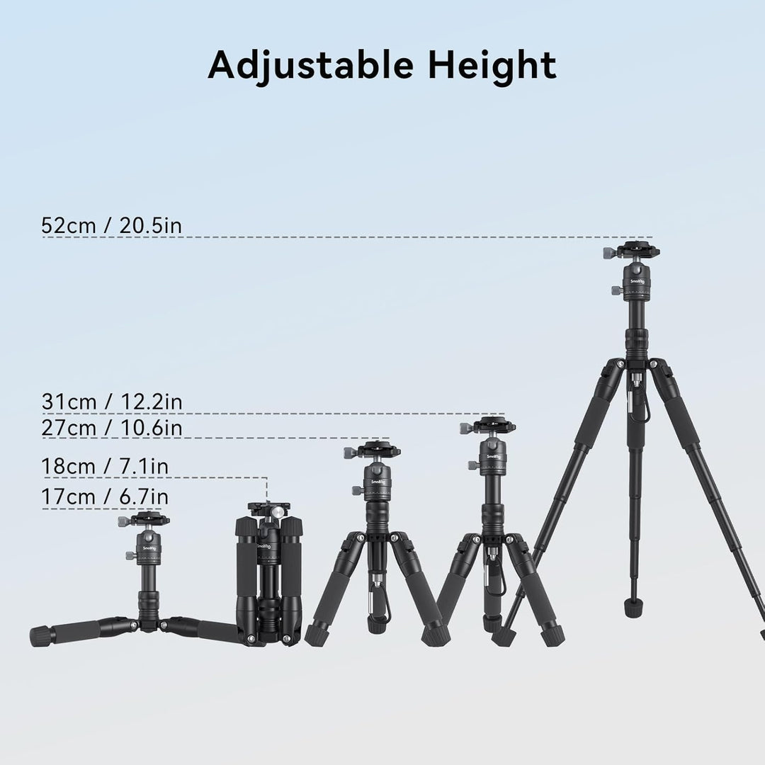 SMALLRIG Aluminium Mini Stativ Tripod 20"/52 cm Desktop Stativ mit 360° Kugelkopf, kompaktes Kamera